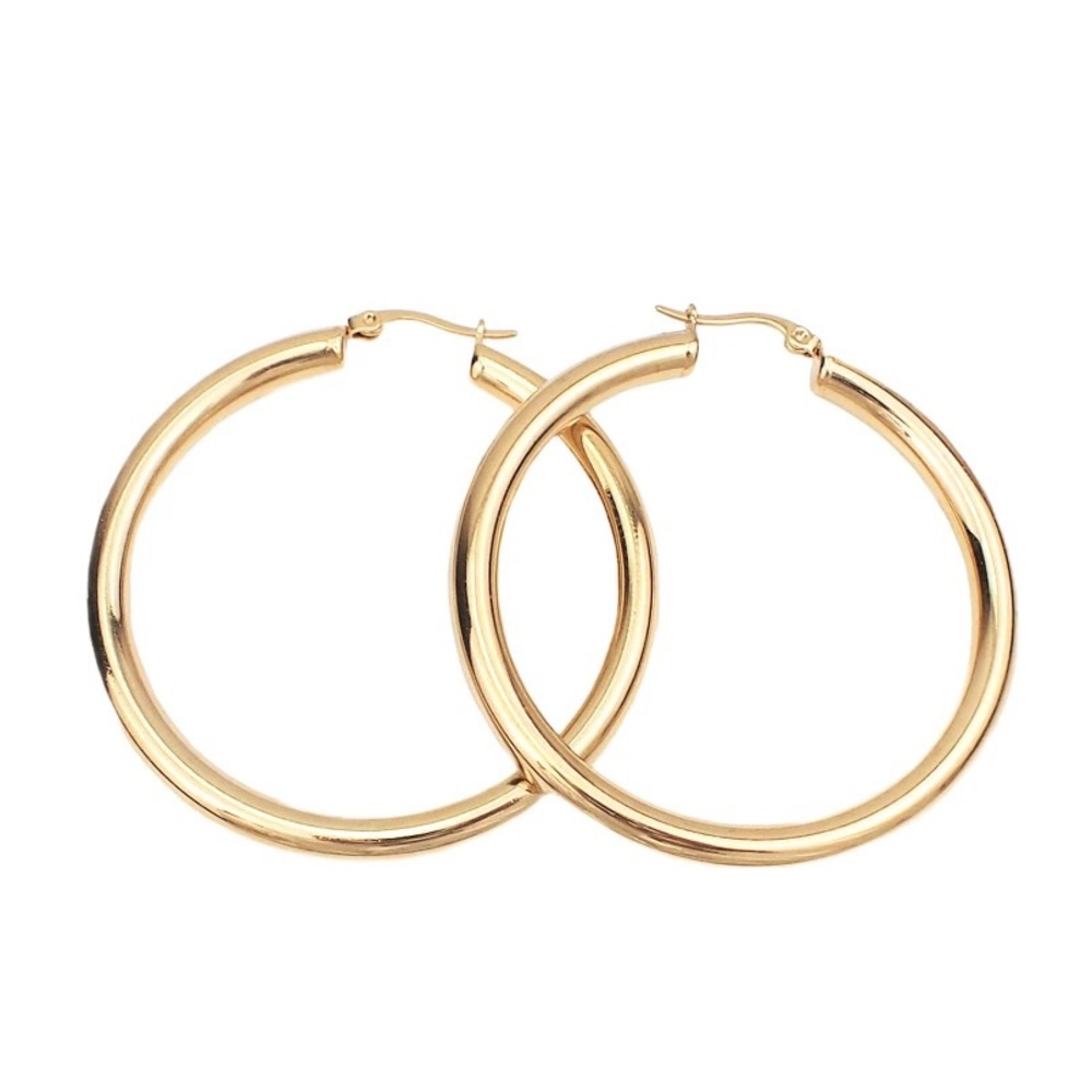 NIB Large 2 inch 18kt yellow gold Hoop Earrings - Picture 3 of 3